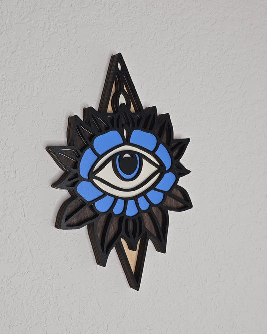 Decorative wall art layered eye in flower design - traditional tattoo style
