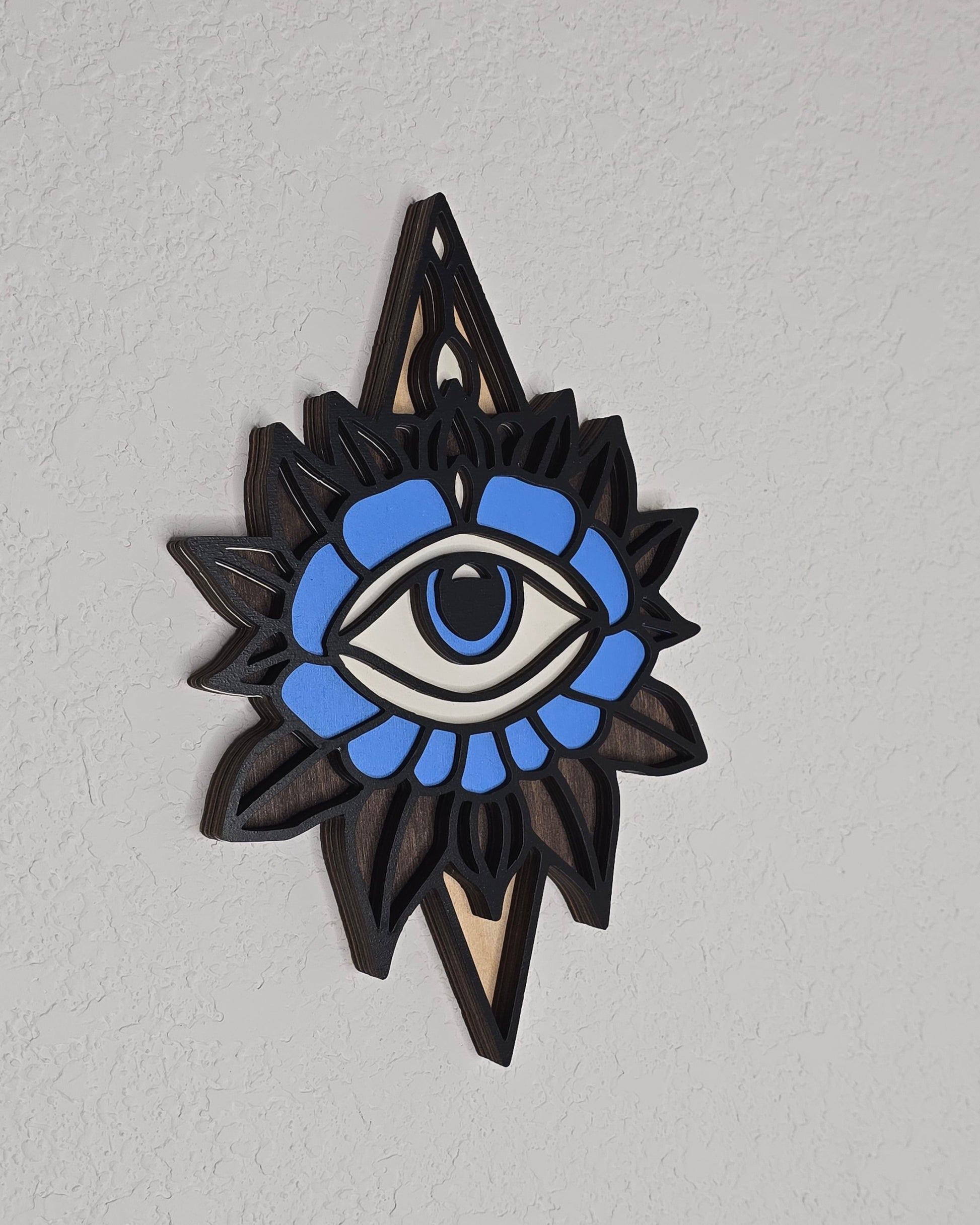 Decorative wall art layered eye in flower design - traditional tattoo style