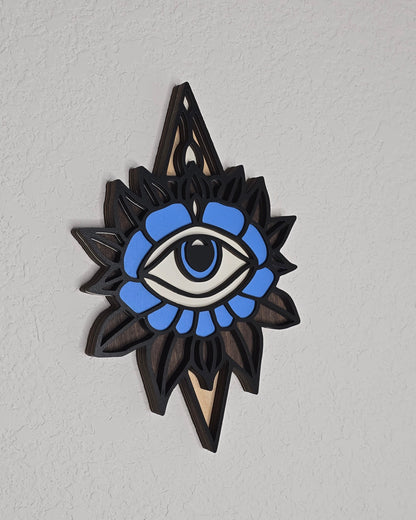 Decorative wall art layered eye in flower design - traditional tattoo style